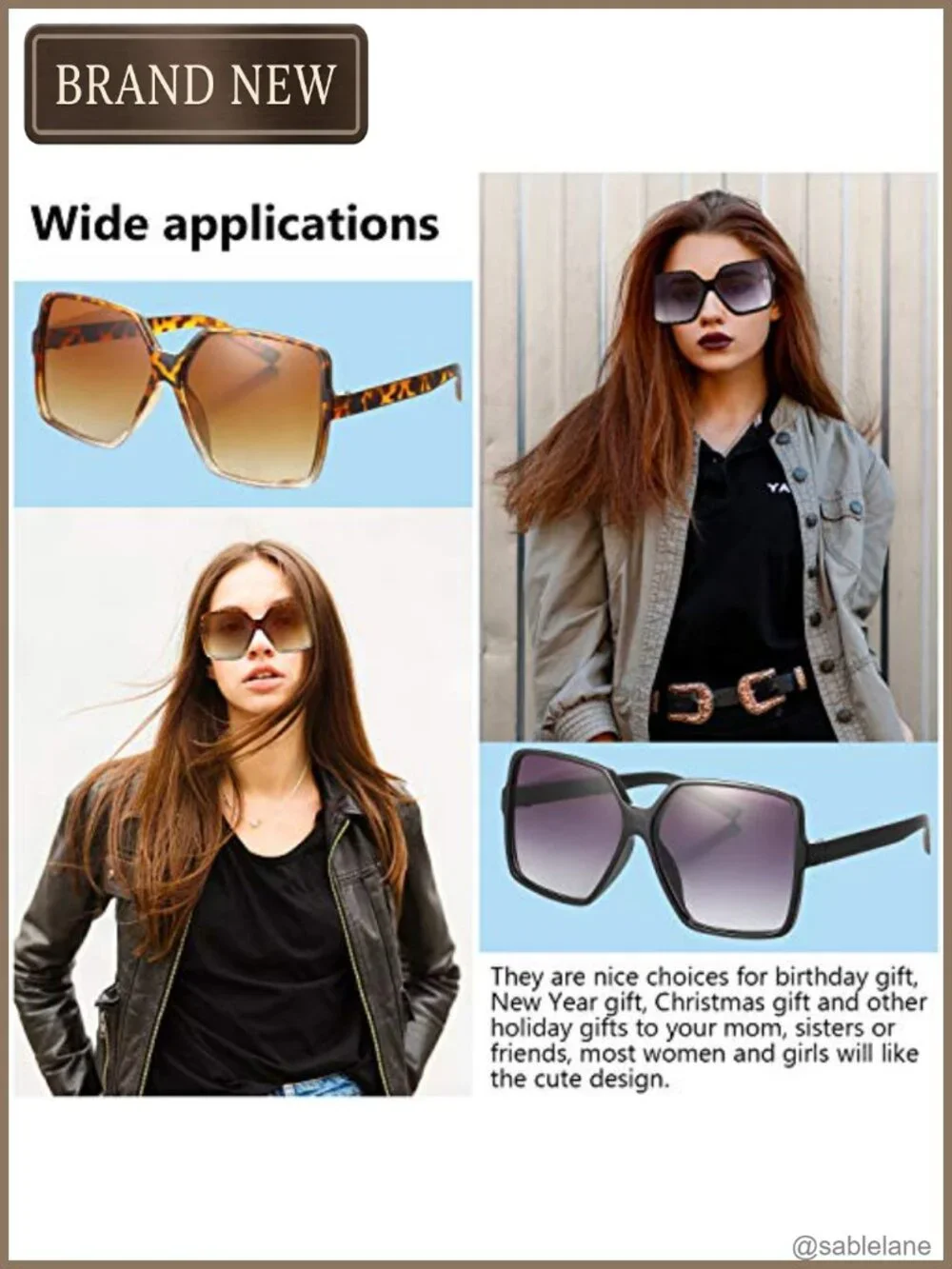 Oversized Square Sunglasses for Women 2 Pack